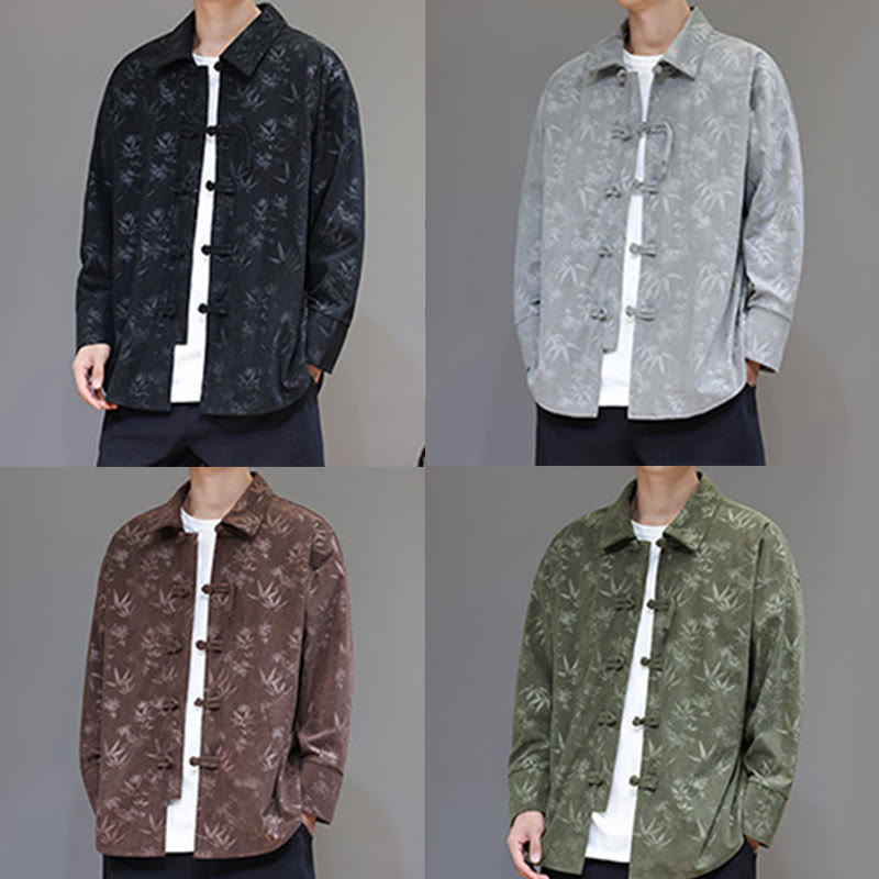 Veste de costume Tang en coton à manches longues pour homme, motif feuilles et Buddha Stones, jacquard, boutons grenouille - image 37