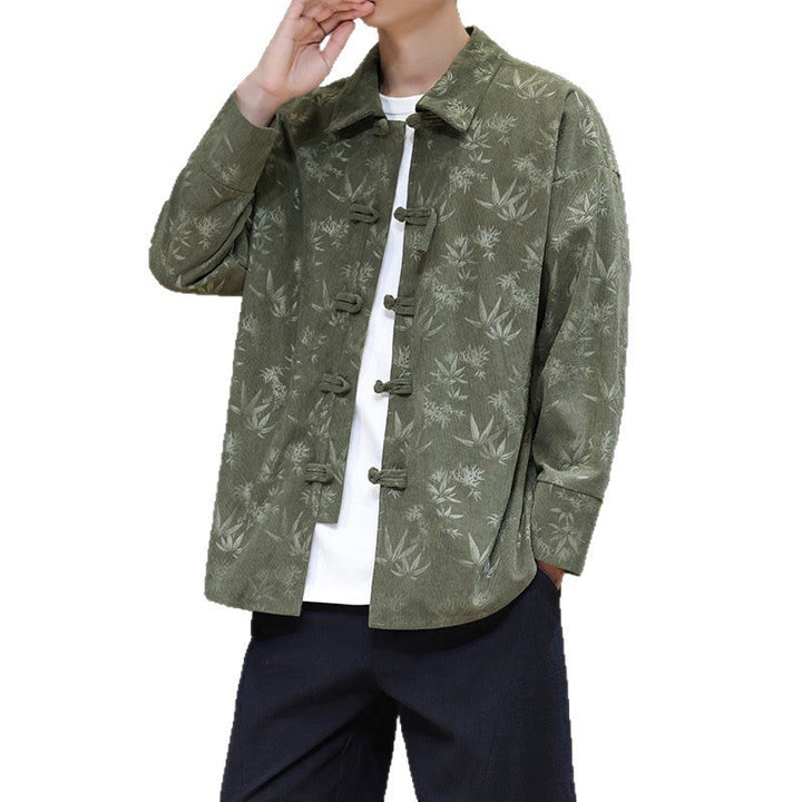 Veste de costume Tang en coton à manches longues pour homme, motif feuilles et Buddha Stones, jacquard, boutons grenouille - image 24