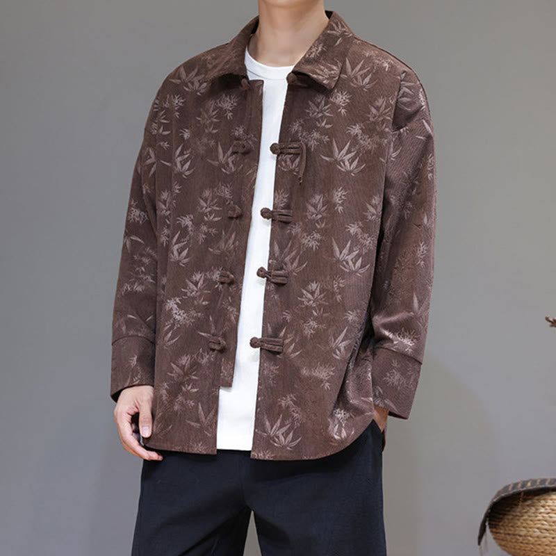 Veste de costume Tang en coton à manches longues pour homme, motif feuilles et Buddha Stones, jacquard, boutons grenouille - image 29