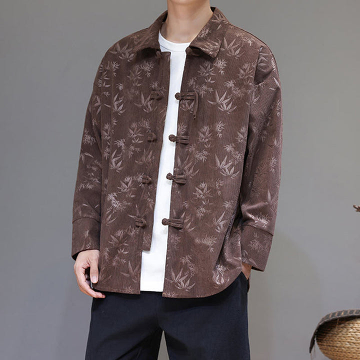 Veste de costume Tang en coton à manches longues pour homme, motif feuilles et Buddha Stones, jacquard, boutons grenouille - image 29
