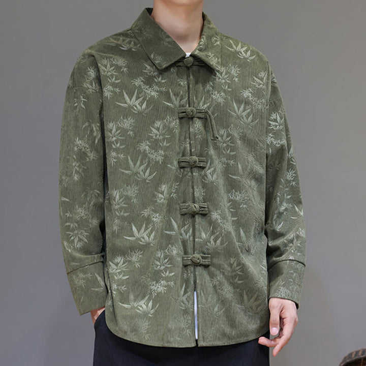 Veste de costume Tang en coton à manches longues pour homme, motif feuilles et Buddha Stones, jacquard, boutons grenouille - image 19