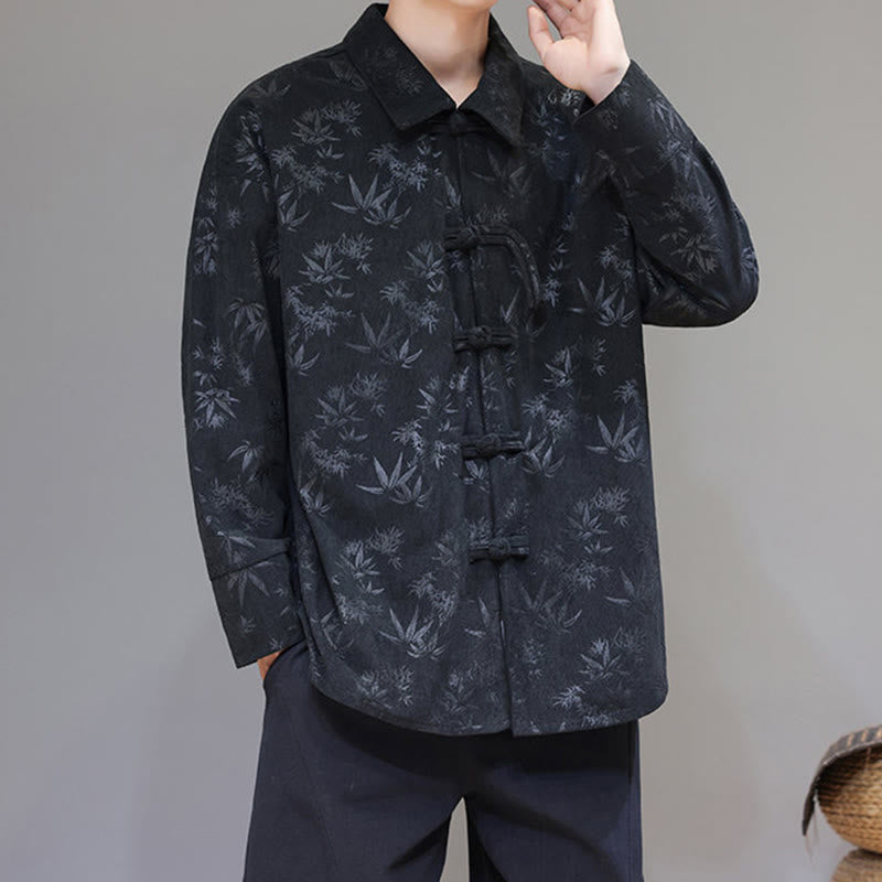 Veste de costume Tang en coton à manches longues pour homme, motif feuilles et Buddha Stones, jacquard, boutons grenouille - image 6