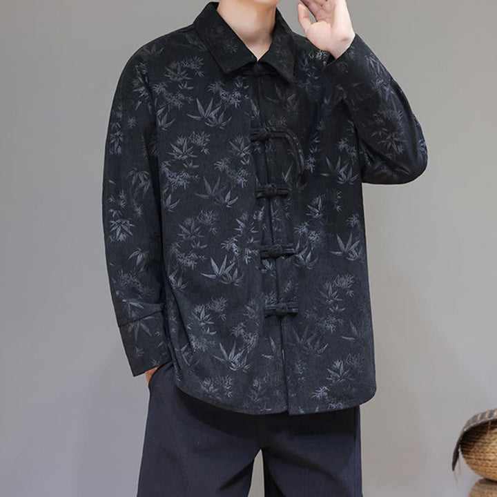 Veste de costume Tang en coton à manches longues pour homme, motif feuilles et Buddha Stones, jacquard, boutons grenouille - image 6