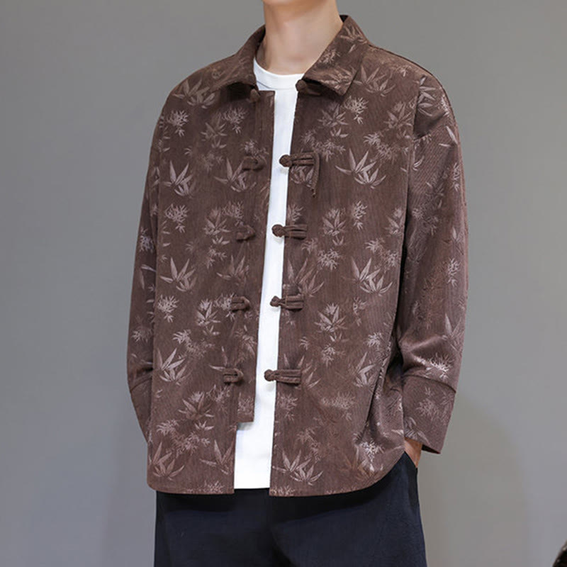 Veste de costume Tang en coton à manches longues pour homme, motif feuilles et Buddha Stones, jacquard, boutons grenouille - image 28