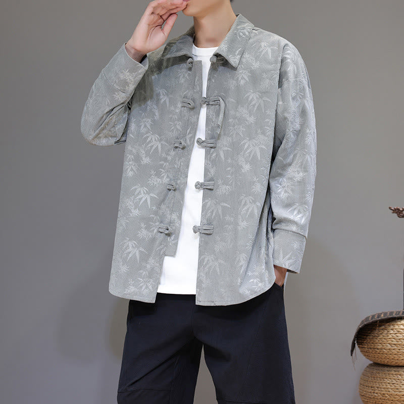 Veste de costume Tang en coton à manches longues pour homme, motif feuilles et Buddha Stones, jacquard, boutons grenouille - image 9