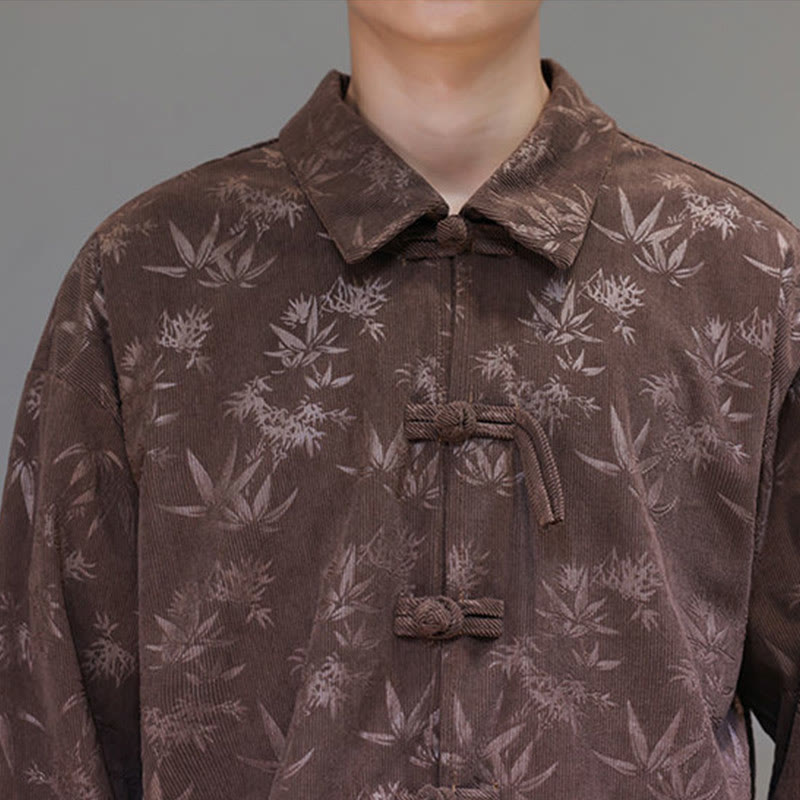 Veste de costume Tang en coton à manches longues pour homme, motif feuilles et Buddha Stones, jacquard, boutons grenouille - image 34