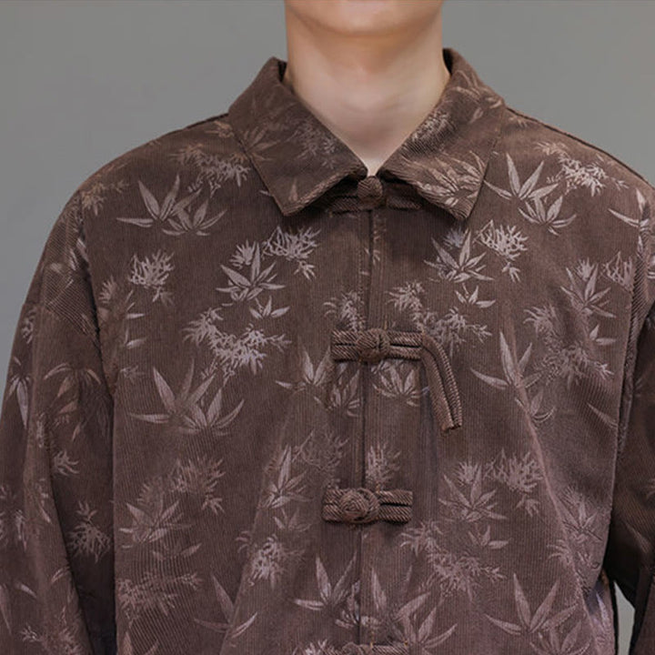 Veste de costume Tang en coton à manches longues pour homme, motif feuilles et Buddha Stones, jacquard, boutons grenouille - image 34