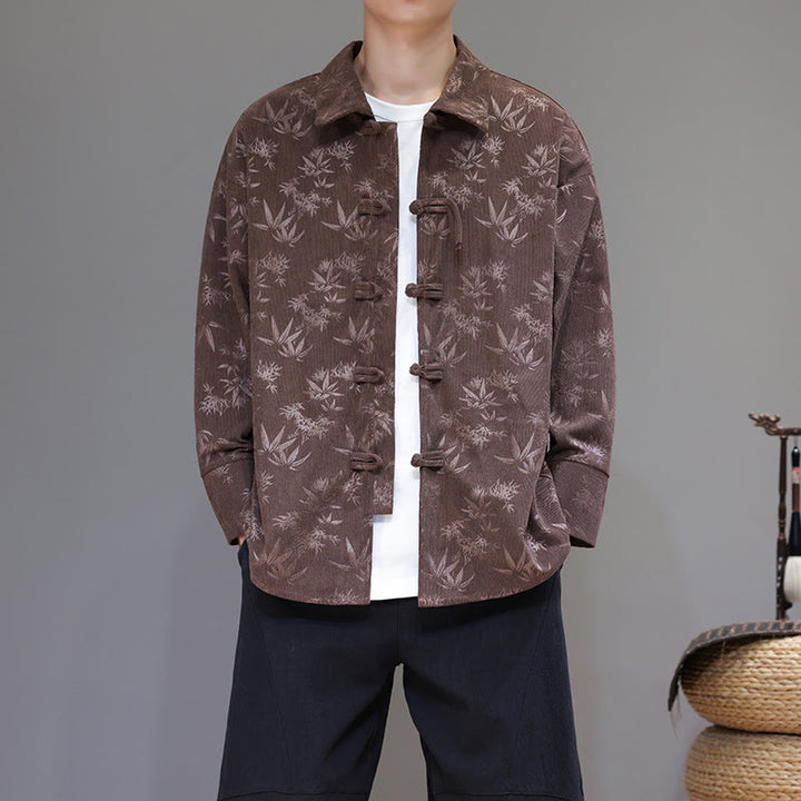 Veste de costume Tang en coton à manches longues pour homme, motif feuilles et Buddha Stones, jacquard, boutons grenouille - image 26