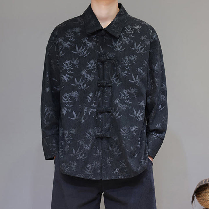 Veste de costume Tang en coton à manches longues pour homme, motif feuilles et Buddha Stones, jacquard, boutons grenouille - image 5