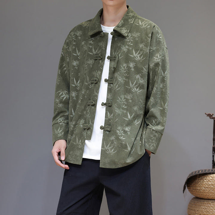 Veste de costume Tang en coton à manches longues pour homme, motif feuilles et Buddha Stones, jacquard, boutons grenouille - Forêt Verte - US/UK/AU48，EU58(5XL) - image 16