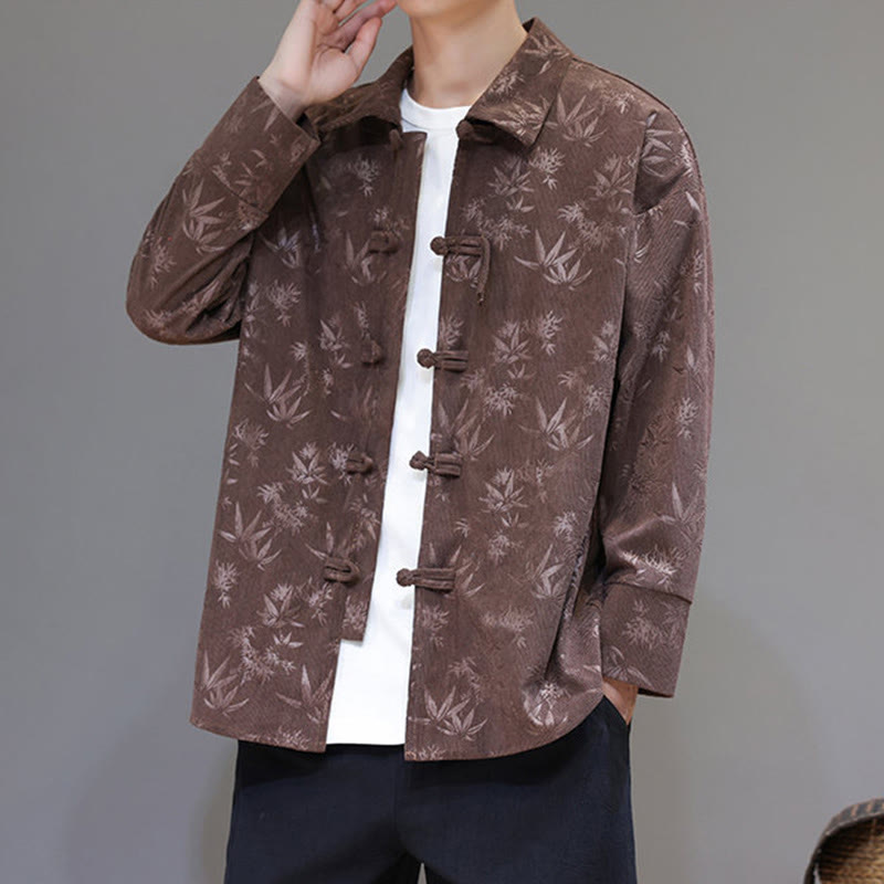 Veste de costume Tang en coton à manches longues pour homme, motif feuilles et Buddha Stones, jacquard, boutons grenouille - image 30