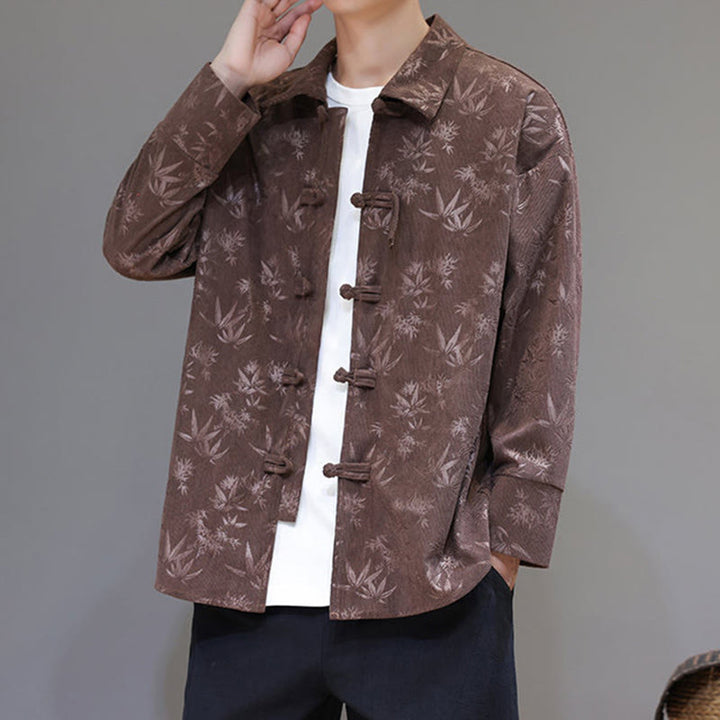 Veste de costume Tang en coton à manches longues pour homme, motif feuilles et Buddha Stones, jacquard, boutons grenouille - image 30