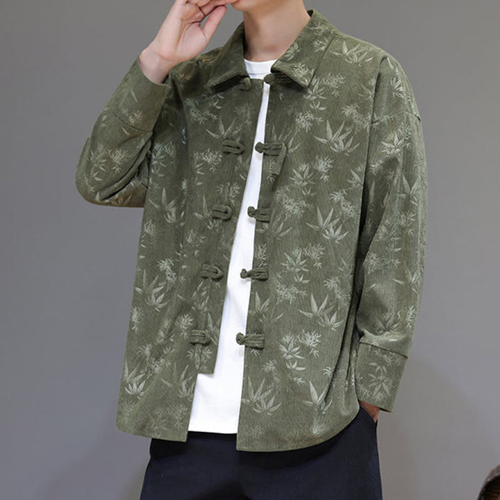 Veste de costume Tang en coton à manches longues pour homme, motif feuilles et Buddha Stones, jacquard, boutons grenouille - image 17