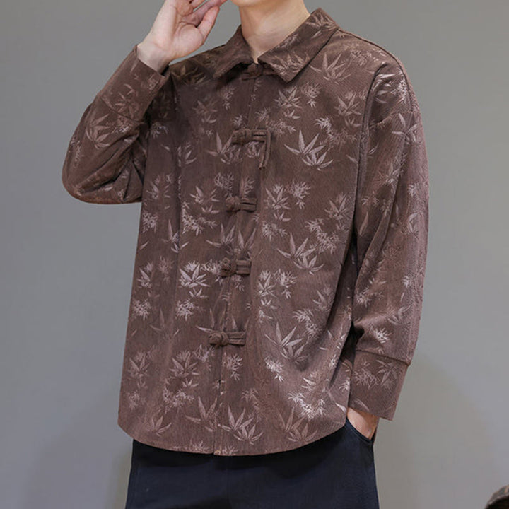 Veste de costume Tang en coton à manches longues pour homme, motif feuilles et Buddha Stones, jacquard, boutons grenouille - image 33
