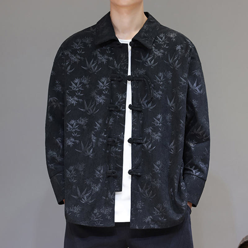 Veste de costume Tang en coton à manches longues pour homme, motif feuilles et Buddha Stones, jacquard, boutons grenouille - image 7