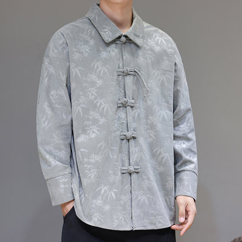 Veste de costume Tang en coton à manches longues pour homme, motif feuilles et Buddha Stones, jacquard, boutons grenouille - image 12