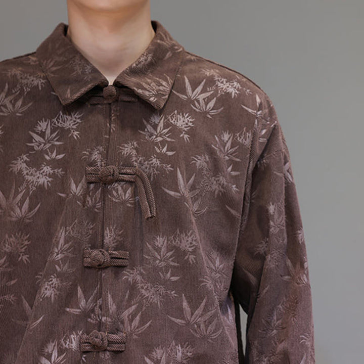 Veste de costume Tang en coton à manches longues pour homme, motif feuilles et Buddha Stones, jacquard, boutons grenouille - image 35