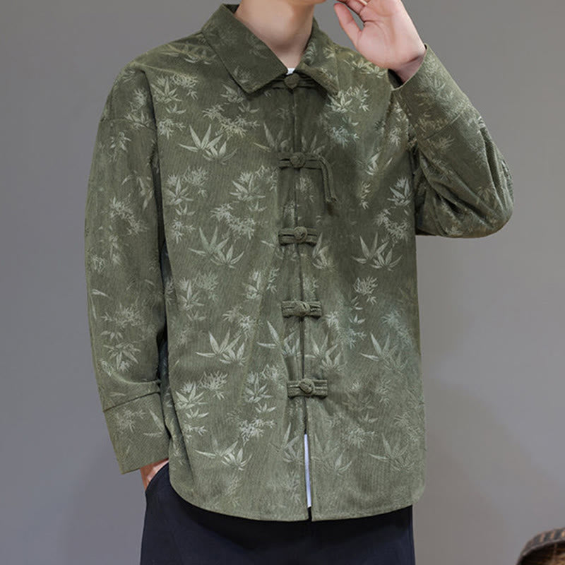 Veste de costume Tang en coton à manches longues pour homme, motif feuilles et Buddha Stones, jacquard, boutons grenouille - image 23