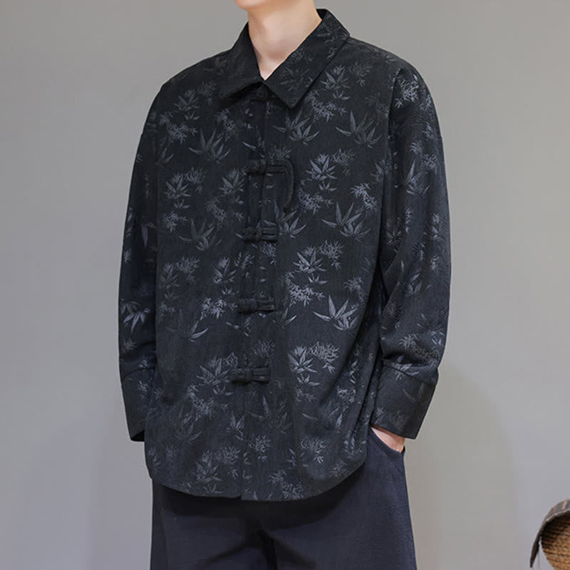 Veste de costume Tang en coton à manches longues pour homme, motif feuilles et Buddha Stones, jacquard, boutons grenouille - image 2