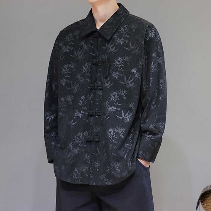 Veste de costume Tang en coton à manches longues pour homme, motif feuilles et Buddha Stones, jacquard, boutons grenouille - image 2