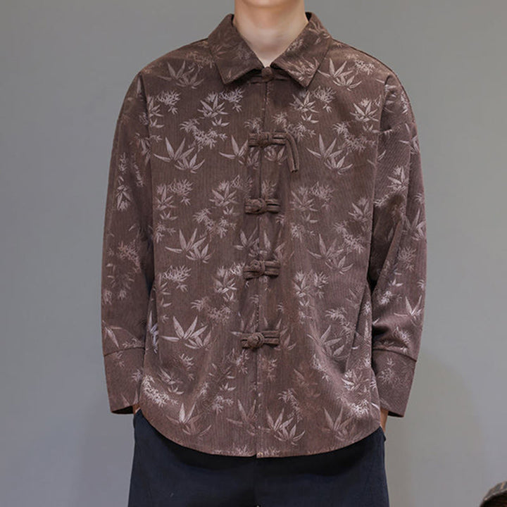 Veste de costume Tang en coton à manches longues pour homme, motif feuilles et Buddha Stones, jacquard, boutons grenouille - image 31