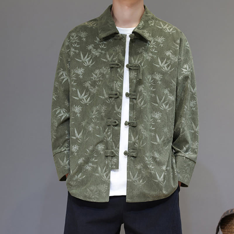 Veste de costume Tang en coton à manches longues pour homme, motif feuilles et Buddha Stones, jacquard, boutons grenouille - image 18