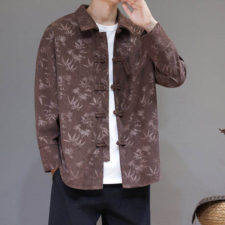 Veste de costume Tang en coton à manches longues pour homme, motif feuilles et Buddha Stones, jacquard, boutons grenouille - image 32
