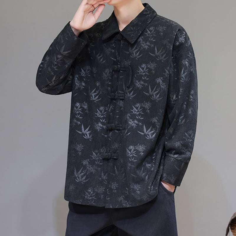 Veste de costume Tang en coton à manches longues pour homme, motif feuilles et Buddha Stones, jacquard, boutons grenouille - image 4
