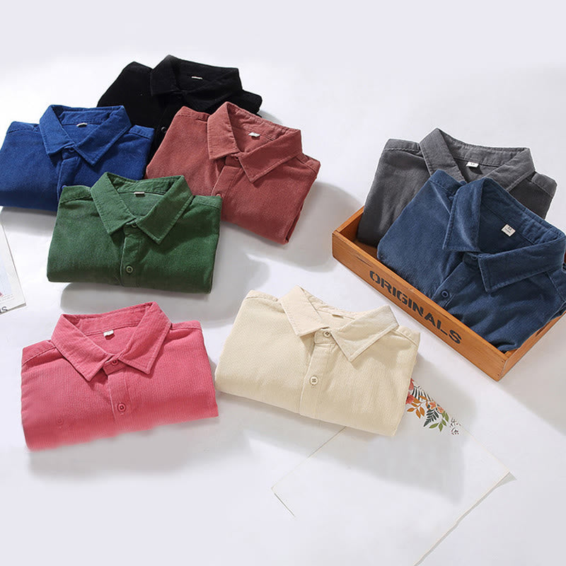 Chemise homme Buddha Stones, couleur unie, boutons, manches longues, pur coton, velours côtelé - image 22
