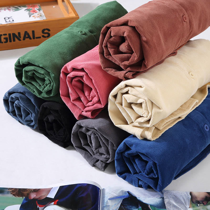 Chemise homme Buddha Stones, couleur unie, boutons, manches longues, pur coton, velours côtelé - image 23