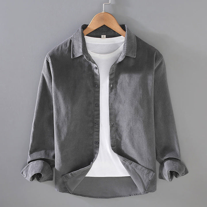 Chemise homme Buddha Stones, couleur unie, boutons, manches longues, pur coton, velours côtelé - Gris - US/UK/AU44，EU54 (4XL) - image 19