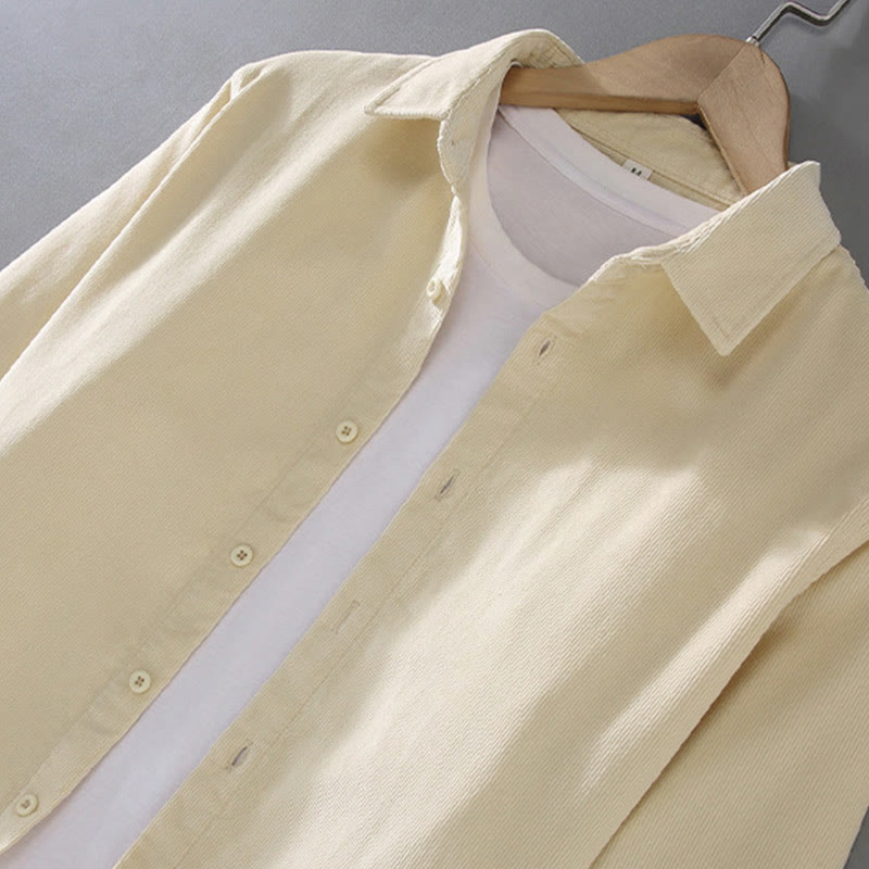Chemise homme Buddha Stones, couleur unie, boutons, manches longues, pur coton, velours côtelé - image 6