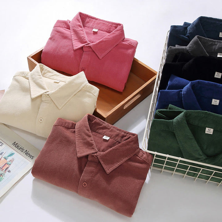 Chemise homme Buddha Stones, couleur unie, boutons, manches longues, pur coton, velours côtelé - image 21