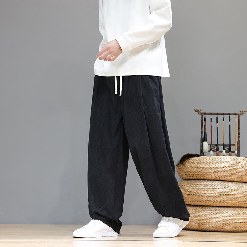 Pantalon sarouel pour homme en velours côtelé de pur coton uni Buddha Stones avec poches - image 24