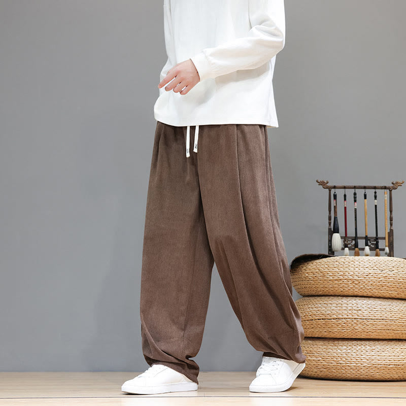Pantalon sarouel pour homme en velours côtelé de pur coton uni Buddha Stones avec poches - Terre de sienne - US/UK/AU46，EU56 (5XL) - image 0