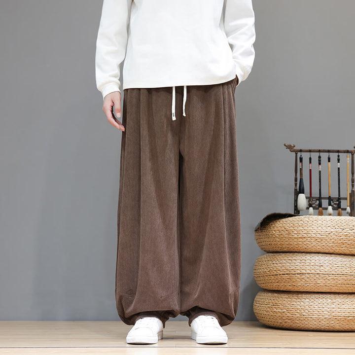 Pantalon sarouel pour homme en velours côtelé de pur coton uni Buddha Stones avec poches - image 3