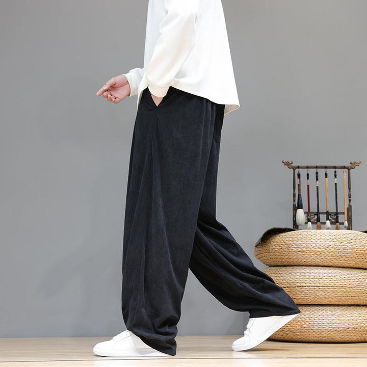 Pantalon sarouel pour homme en velours côtelé de pur coton uni Buddha Stones avec poches - image 30