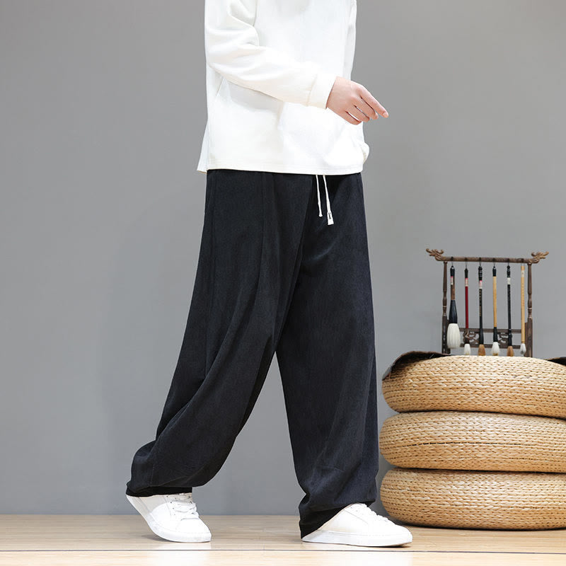 Pantalon sarouel pour homme en velours côtelé de pur coton uni Buddha Stones avec poches - image 25