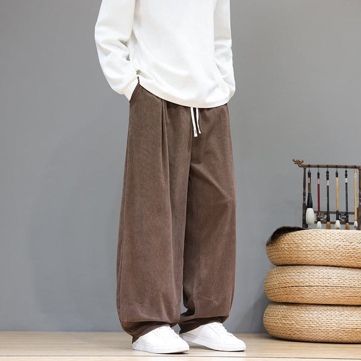 Pantalon sarouel pour homme en velours côtelé de pur coton uni Buddha Stones avec poches - image 7
