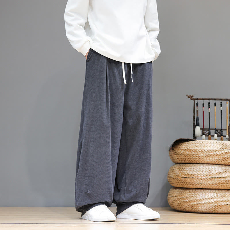 Pantalon sarouel pour homme en velours côtelé de pur coton uni Buddha Stones avec poches - image 17