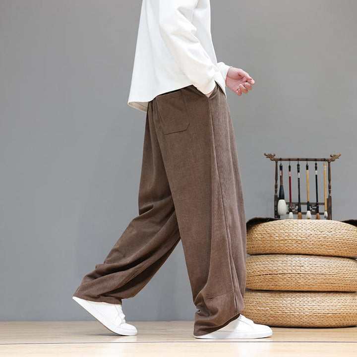 Pantalon sarouel pour homme en velours côtelé de pur coton uni Buddha Stones avec poches - image 8