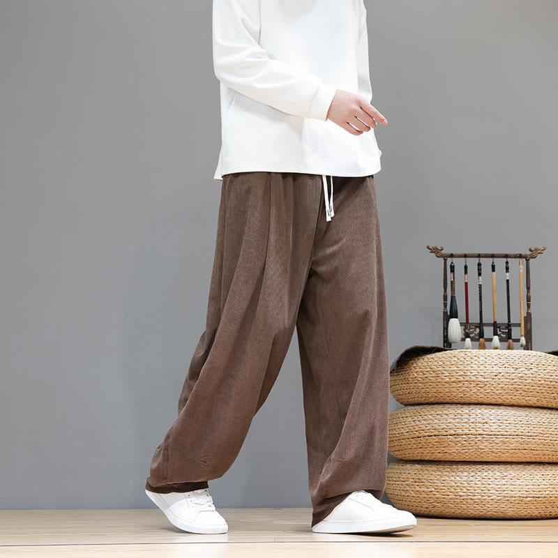 Pantalon sarouel pour homme en velours côtelé de pur coton uni Buddha Stones avec poches - image 1