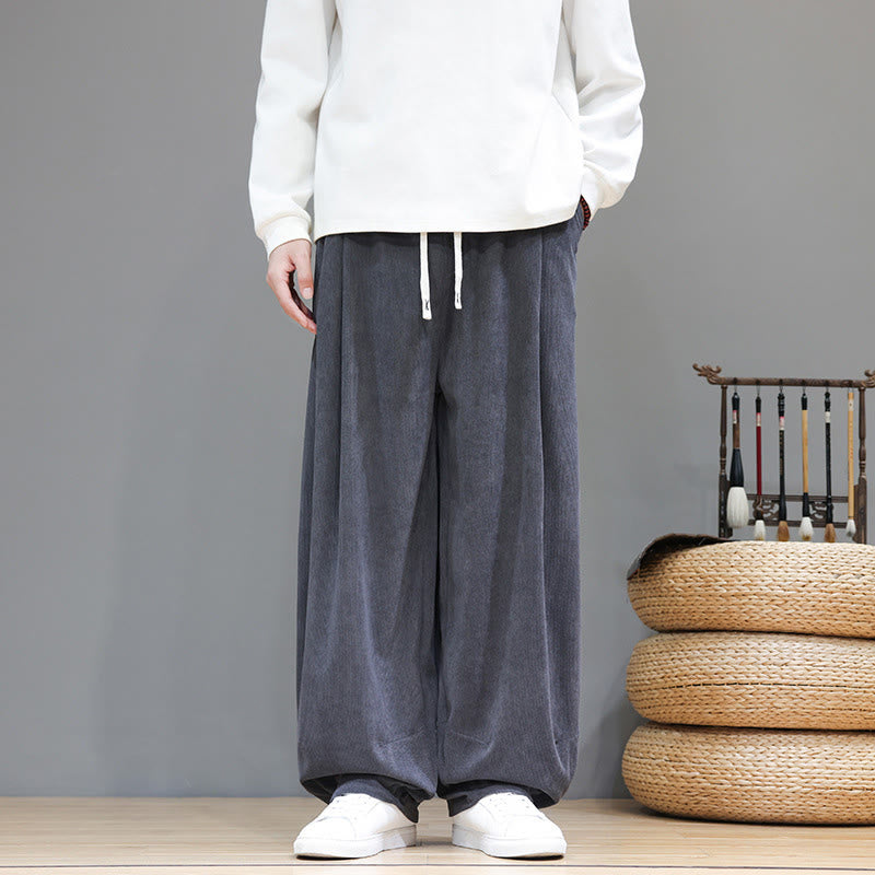 Pantalon sarouel pour homme en velours côtelé de pur coton uni Buddha Stones avec poches - Gris ardoise clair - US/UK/AU46，EU56 (5XL) - image 10
