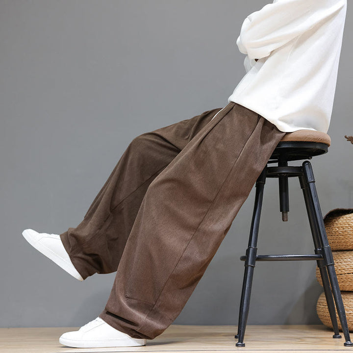 Pantalon sarouel pour homme en velours côtelé de pur coton uni Buddha Stones avec poches - image 9