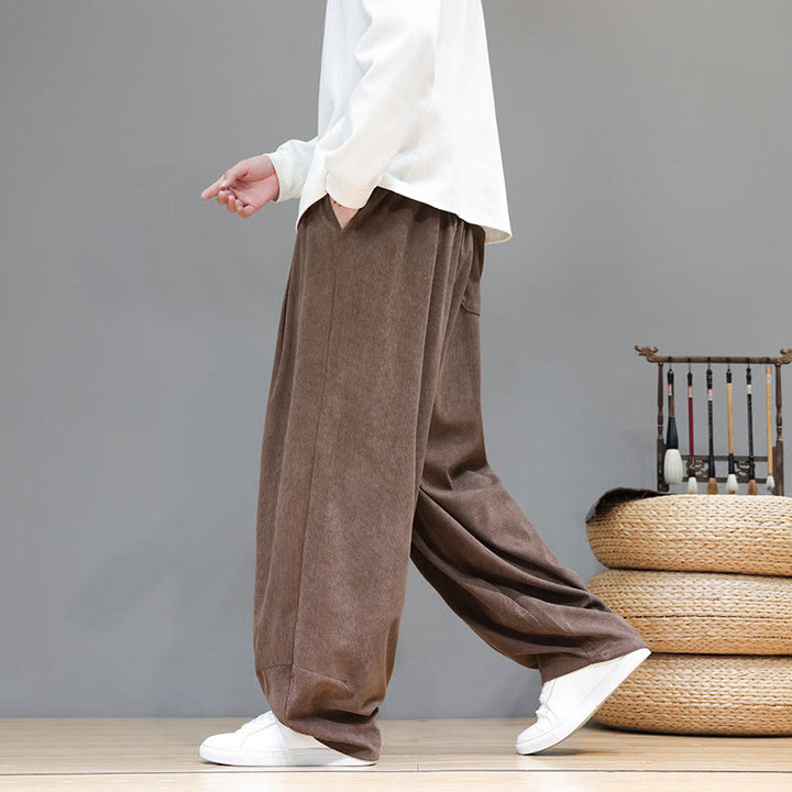 Pantalon sarouel pour homme en velours côtelé de pur coton uni Buddha Stones avec poches - image 6