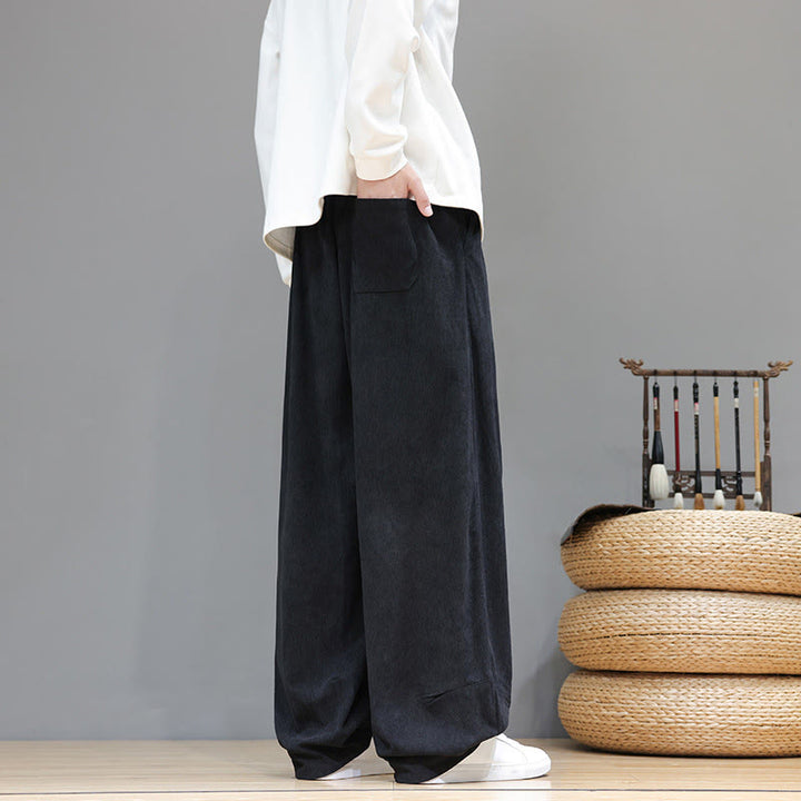 Pantalon sarouel pour homme en velours côtelé de pur coton uni Buddha Stones avec poches - image 29