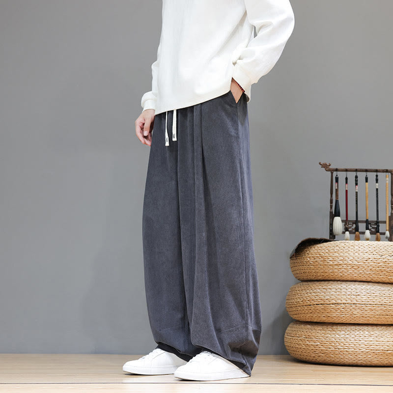 Pantalon sarouel pour homme en velours côtelé de pur coton uni Buddha Stones avec poches - image 13