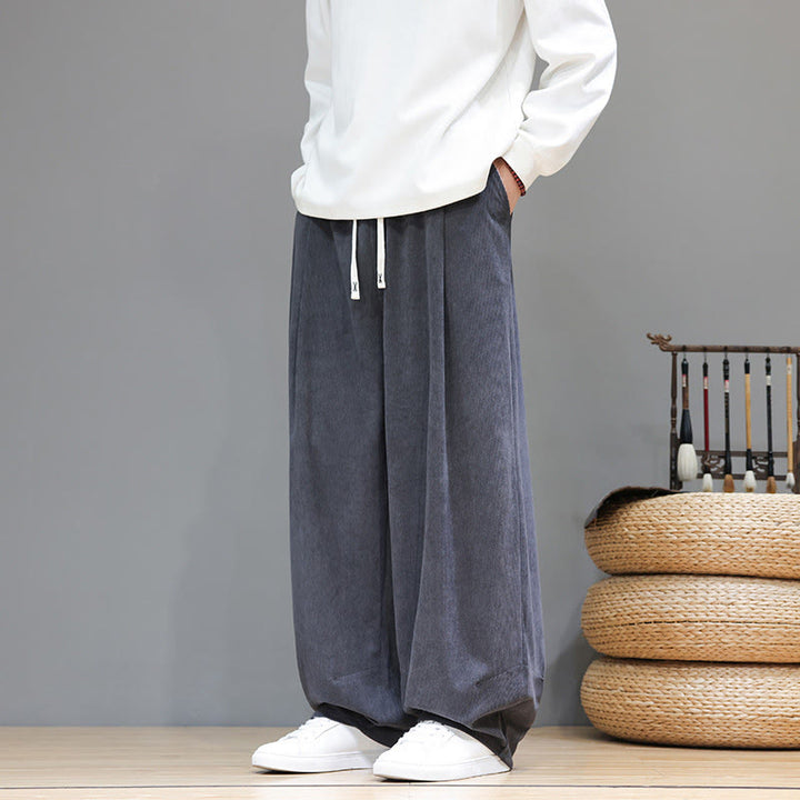 Pantalon sarouel pour homme en velours côtelé de pur coton uni Buddha Stones avec poches - image 14