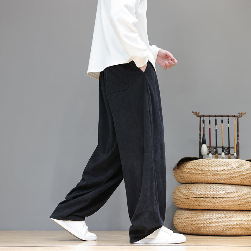 Pantalon sarouel pour homme en velours côtelé de pur coton uni Buddha Stones avec poches - image 32