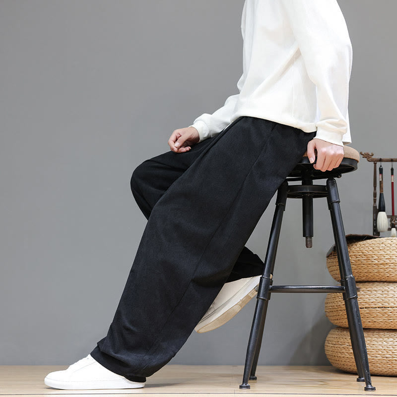 Pantalon sarouel pour homme en velours côtelé de pur coton uni Buddha Stones avec poches - image 33